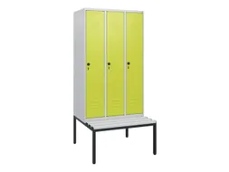 locker met bank,HxBxD 1950x900x815mm,3vak,vak B 300mm,draaigrendel