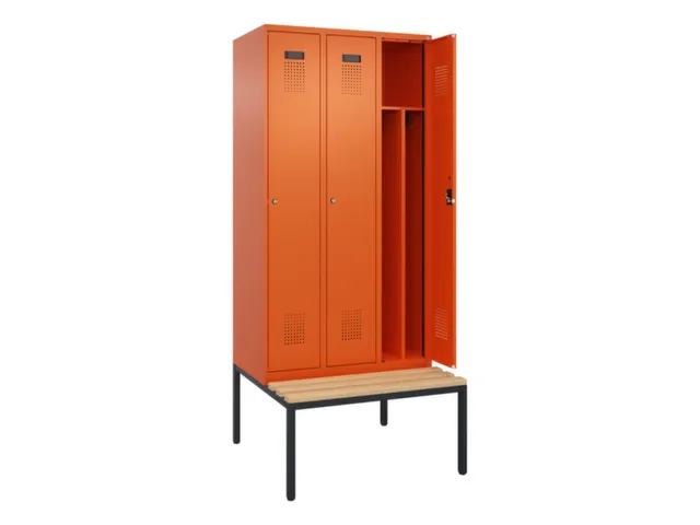 locker met bank,voor scheiding van kleding,HxBxD 2120x900x815mm,3vak