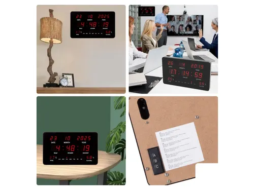 Digitale wandklok Zwart LED-display 37.5x25.5cm