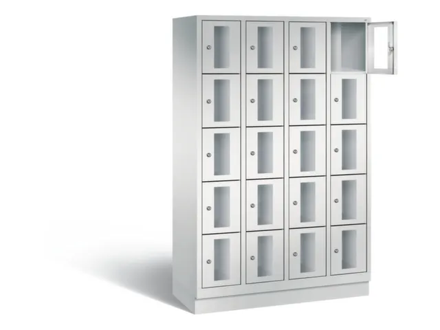 Lockerkast 1800x1190x500mm 4x5 vakken Cilinderslot, Sokkel, RAL7035