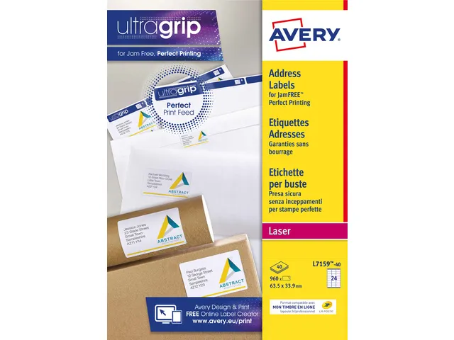 adresetiket Avery QuickPeel 63,5x33,9 wit 40 vel 24 etiketten per vel