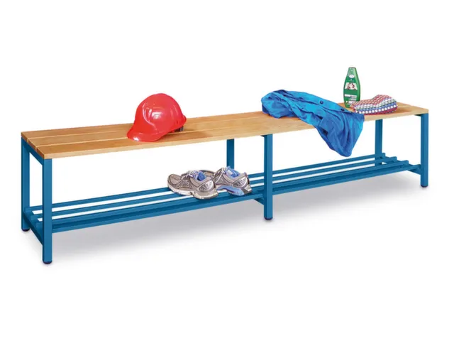 banc-patère,LxP 2000x370mm,barrettes en bois hêtre,piètement RAL501