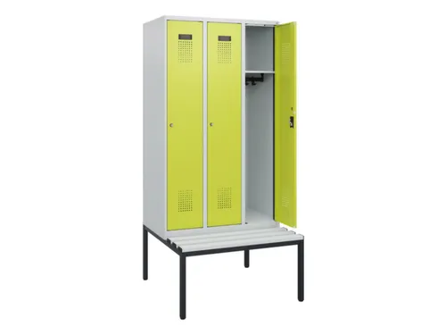 locker met bank,HxBxD 1950x900x815mm,3vak,vak B 300mm,cilinderslot