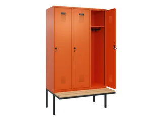 locker met bank,HxBxD 2120x1200x815mm,3vak,vak B 400mm,draaigrendel - 2