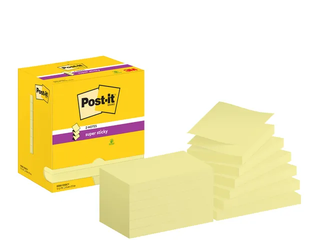 Memoblok Post-it Z-Note S350 Super Sticky 76x127mm geel 12 stuks