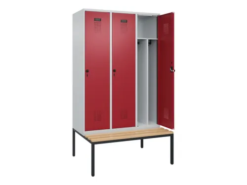 locker met bank,voor scheiding van kleding,HxBxD 2120x1200x815mm,3vak