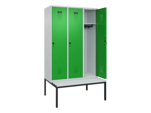 locker met bank,HxBxD 2120x1200x815mm,3vak,vak B 400mm,draaigrendel