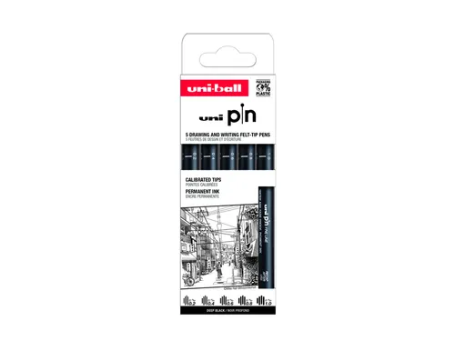Fineliner Uni-ball Pin ASP009 set à 5 breedtes zwart