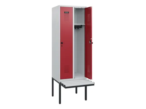 locker met bank,HxBxD 1950x600x815mm,2vak,vak B 300mm,draaigrendel