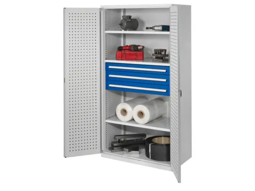 Materiaalkast Geperf Deuren 1950x1000x600mm 3legborden 3laden Ral7035