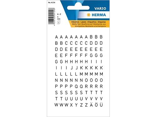 Etiket Herma 4154 5mm Letters A-Z Zwart op Transparant 240 stuks