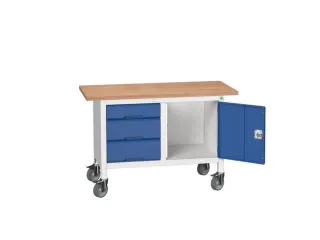 werkbank,HxBxD 830x1250x600mm,multiplexblad,uitrusting: 3laden,kast - 1