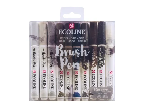 Brushpen Talens Ecoline set à 10 stuks grijs