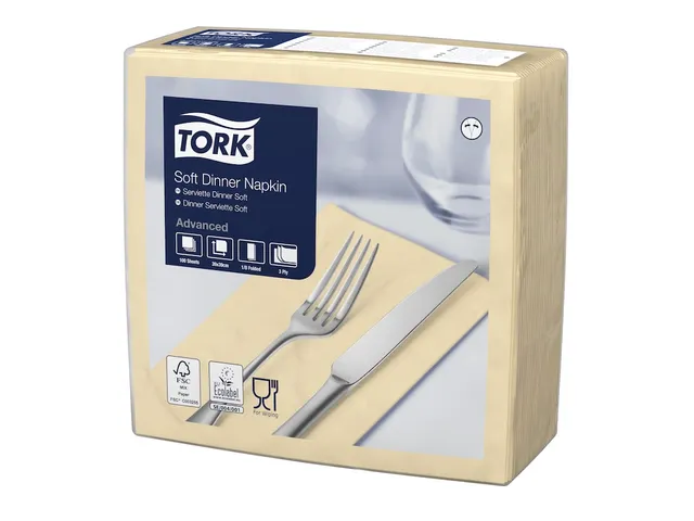Serviette Tork Soft Dinner 477622 Advanced 39x39cm pli 1/8 Ivoire