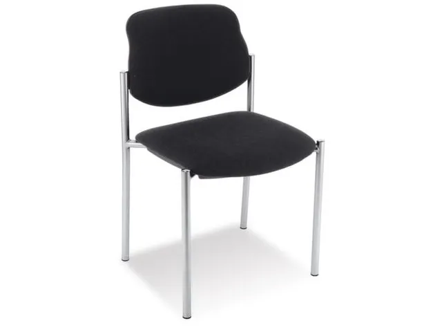 Bezoekersstoel,4Voeten Ronde Buis Verchroomd,Zitting Stof Zwart