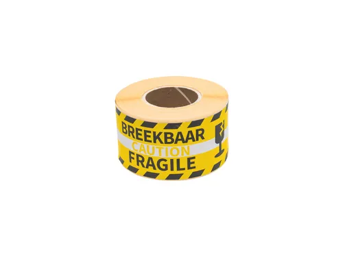 Waarschuwingsetiket Rillprint fragile 46x125mm geel 250 stuks