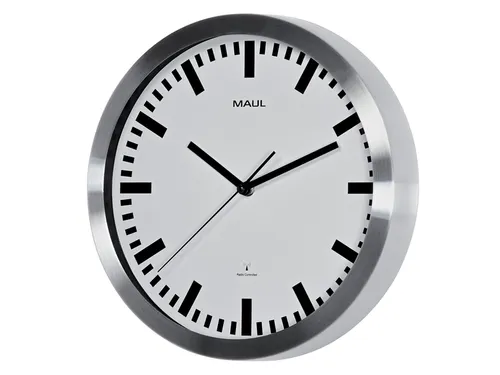 Wandklok MAUL Pilot RC Ø30,5cmx4.5cm aluminium/wit incl.batterij