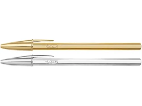 BIC Cristal Glacé Balpen Medium Goud en Zilver Blister à 2 Stuks