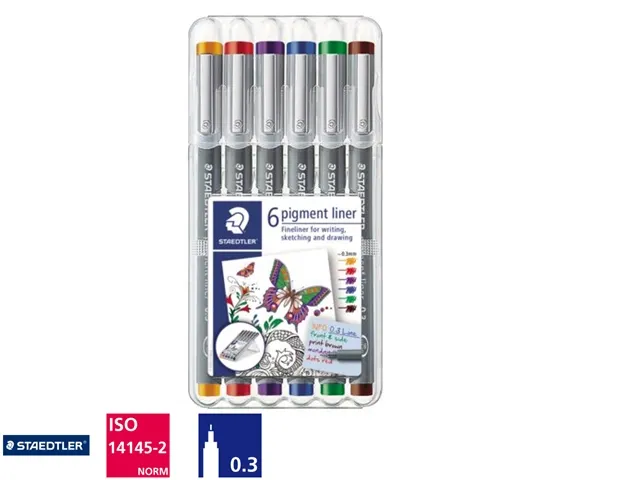 Fineliner Staedtler Pigment 308 0.3mm set à 6st assorti