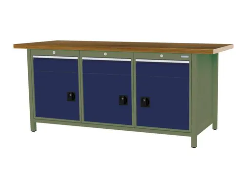 werkbank,HxBxD 860x2000x750mm,onderstel RAL6011,fronten RAL5013