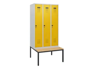 locker met bank,HxBxD 1950x900x815mm,3vak,vak B 300mm,draaigrendel - 2