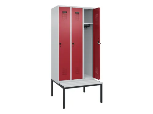 locker met bank,HxBxD 2120x900x815mm,3vak,vak B 300mm,draaigrendel