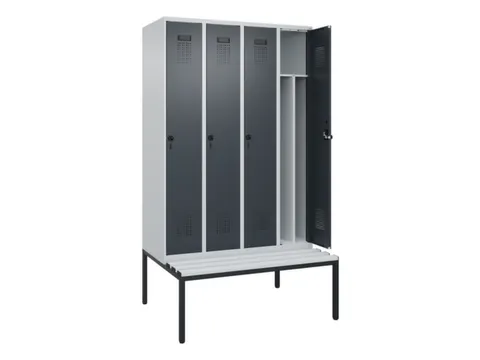 locker met bank,voor scheiding van kleding,HxBxD 2120x1200x815mm,4vak