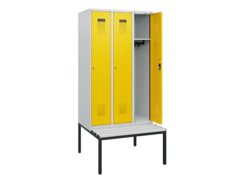 locker met bank,HxBxD 1950x900x815mm,3vak,vak B 300mm,cilinderslot