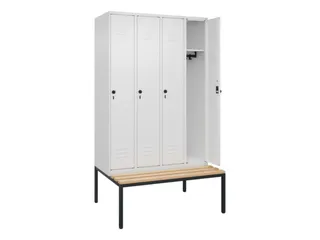 locker met bank,HxBxD 2120x1200x815mm,4vak,vak B 300mm,draaigrendel - 2