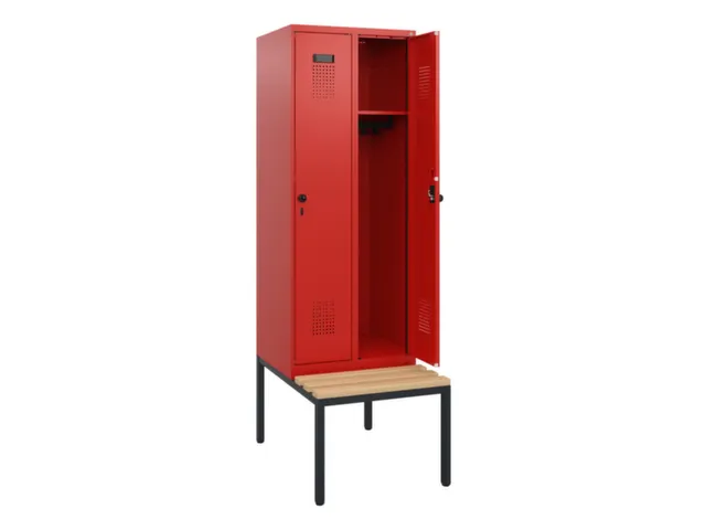 locker met bank,HxBxD 1950x600x815mm,2vak,vak B 300mm,draaigrendel