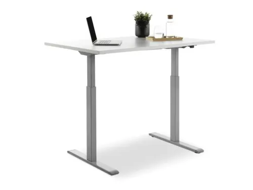 Elektrisch ihv bureau,HxBxD 700-1200x1200x800mm,blad wit,T-voet grijs