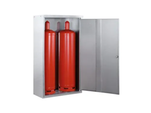 gasflessenkast,v. 2x33kg fles,HxBxD 1435x860x400mm,m. dak,vleugeldeur