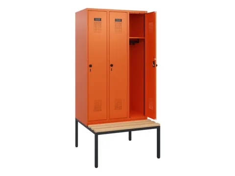 locker met bank,HxBxD 1950x900x815mm,3vak,vak B 300mm,draaigrendel