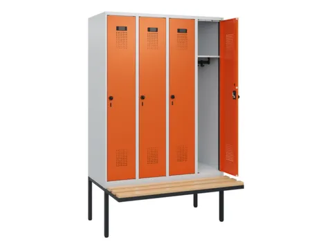 locker met bank,HxBxD 1950x1200x815mm,4vak,vak B 300mm,draaigrendel