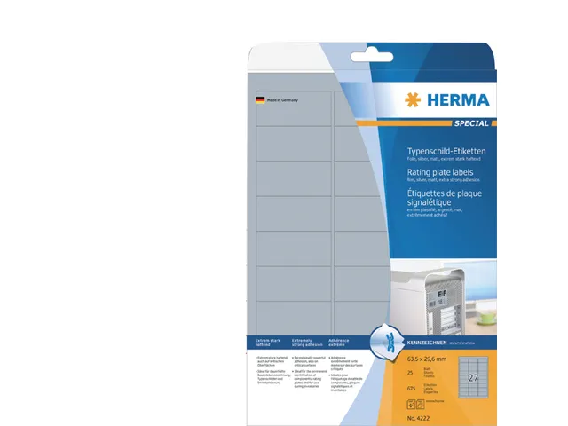 Etiket Herma 4222 63.5x29.6mm Zilver Weerbestendig 675 stuks