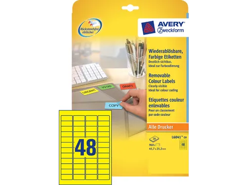 Gekleurde etiketten Avery Zweckform 45.7x21.2mm Geel 960 stuks