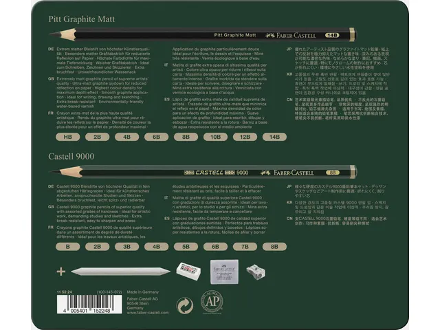 Crayon graphite Faber-Castell Pitt Mat 8pces. et 9000 8pces dans une b
