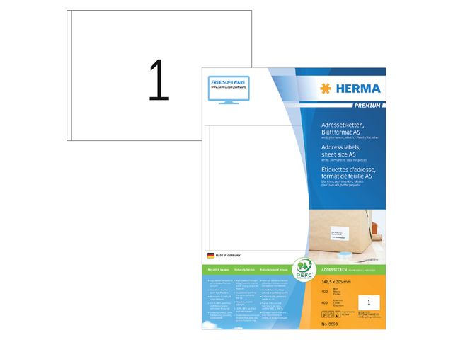 Etiket HERMA 8690 148.5x205mm premium wit 400stuks | EtiketWinkel.nl