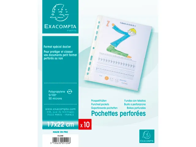 Sachet de 10 pochettes perforées polypropylène grainé format écoli