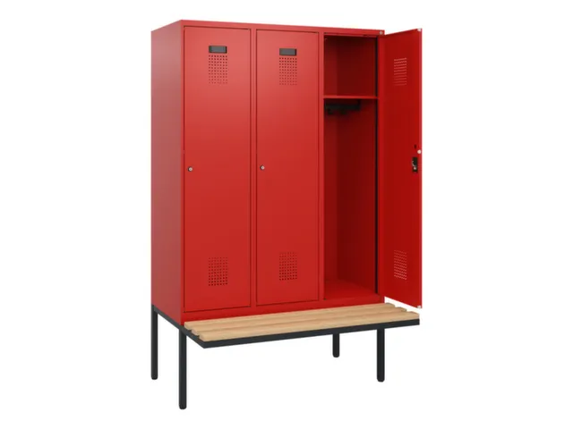 locker met bank,HxBxD 1950x1200x815mm,3vak,vak B 400mm,cilinderslot