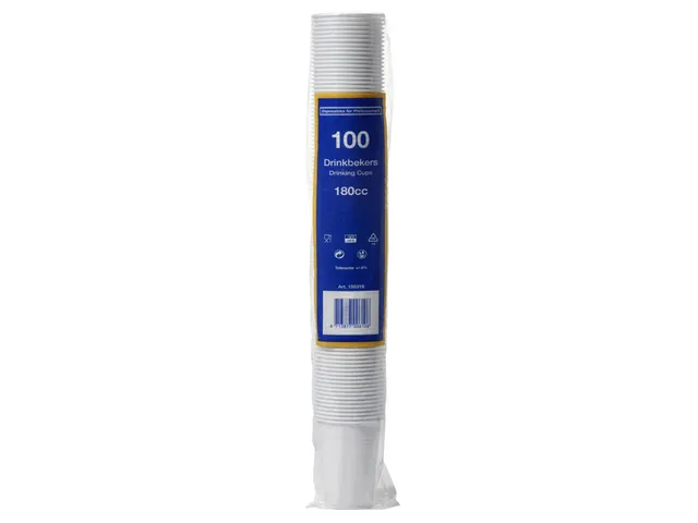 Beker kunststof 180ml wit 100 stuks