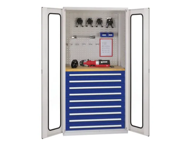 werkplaatskast,HxBxD 1950x1000x600mm,9lade(n),m. werkbankblad,RAL5010