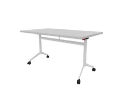 klaptafel,HxBxD 750x1400x800mm,hoekig,T-voet wit,ovale buis,blad grijs