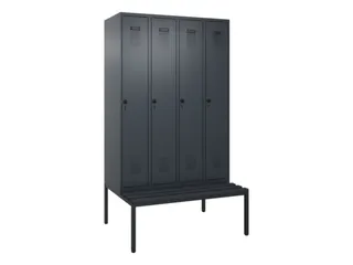 locker met bank,HxBxD 2120x1200x815mm,4vak,vak B 300mm,draaigrendel - 2