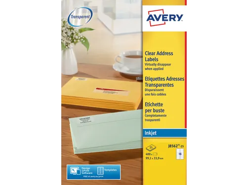 Etiket Avery J8562-25 99.1x33.9mm transparant 400stuks