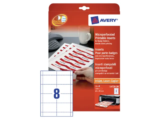 Badgekaart Avery L4728-20 60x90mm microperforatie 160 stuks
