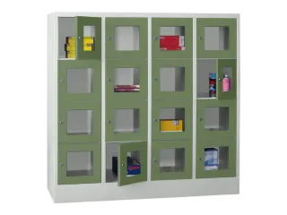 lockerkast,HxBxD 1518x1600x500mm,4x4vakken,RAL7035,front RAL6011 - 2