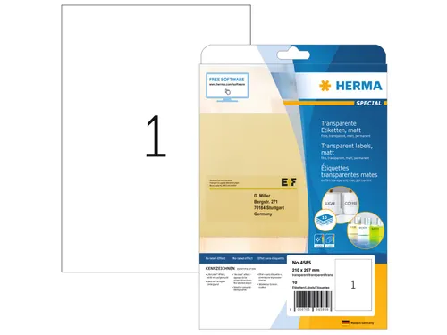 HERMA 4585 Transparante folie-etiketten Mat A4 210x297mm 10 stuks
