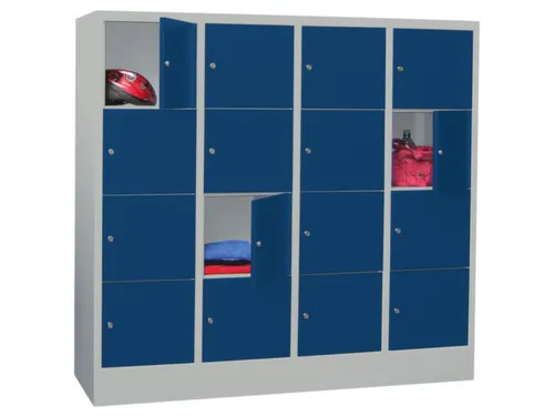 lockerkast,HxBxD 1518x1600x500mm,4x4vakken,RAL7035,front RAL5010