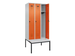 locker met bank,HxBxD 2120x900x815mm,3vak,vak B 300mm,draaigrendel - 1